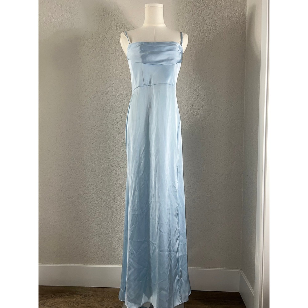 Azazie Light Blue Satin Cowl Neck Maxi Prom Bridesmaid Formal Gown Princesscore